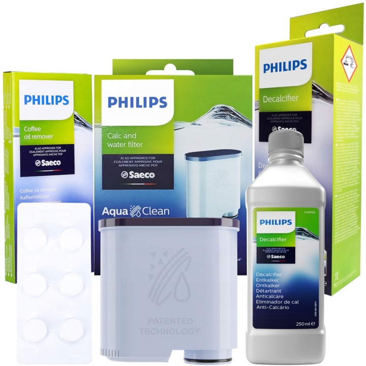 Kit de 3 bucati, Filtru de apa, detartrant si tablete curatare pentru aparatul de cafea Philips LatteGo