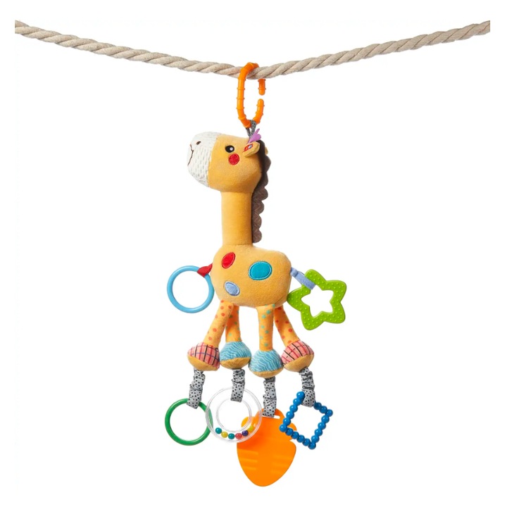 Jucarie zornaitoare din plus, Model Girafa parti din silicon pentru dentitie, agatatoare, Tumama®, portocaliu