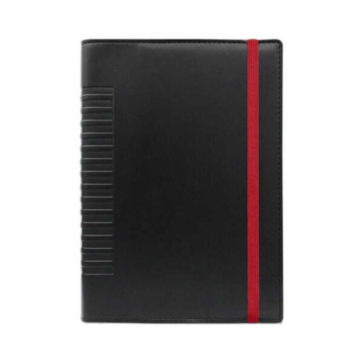 Agenda de lux 2026, datata zilnic, Cometa Negru cu elastic rosu, 15 x 21 cm