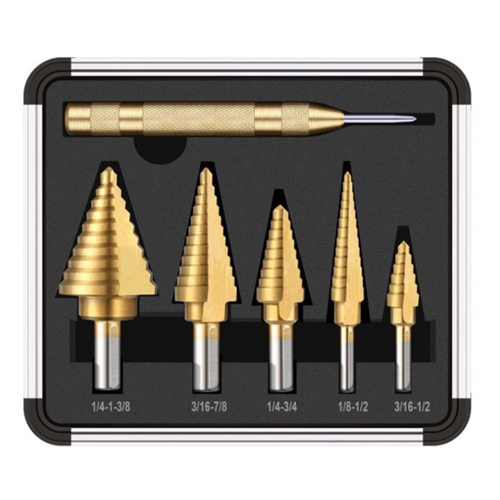 Комплект стъпкови свредла, Tebnaild, титан/стомана, златист