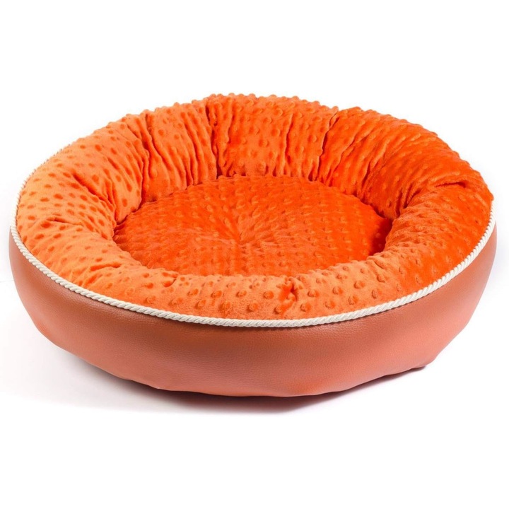 Pat pentru caini si pisici, M 62 x 62 x 18 cm, portocaliu, imitatie de piele, material plusat