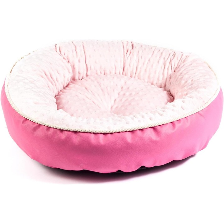 Pat pentru caini si pisici, M 62 x 62 x 18 cm, roz, imitatie de piele, material plusat