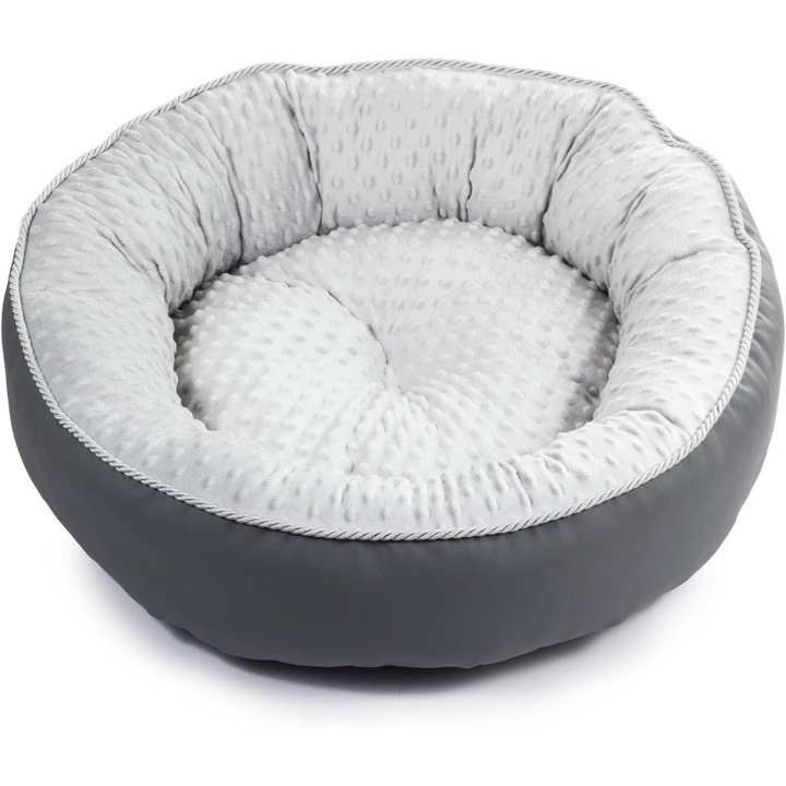 Pat pentru caini si pisici, S 54 x 54 x 16 cm, gri deschis-gri, imitatie de piele, material plusat