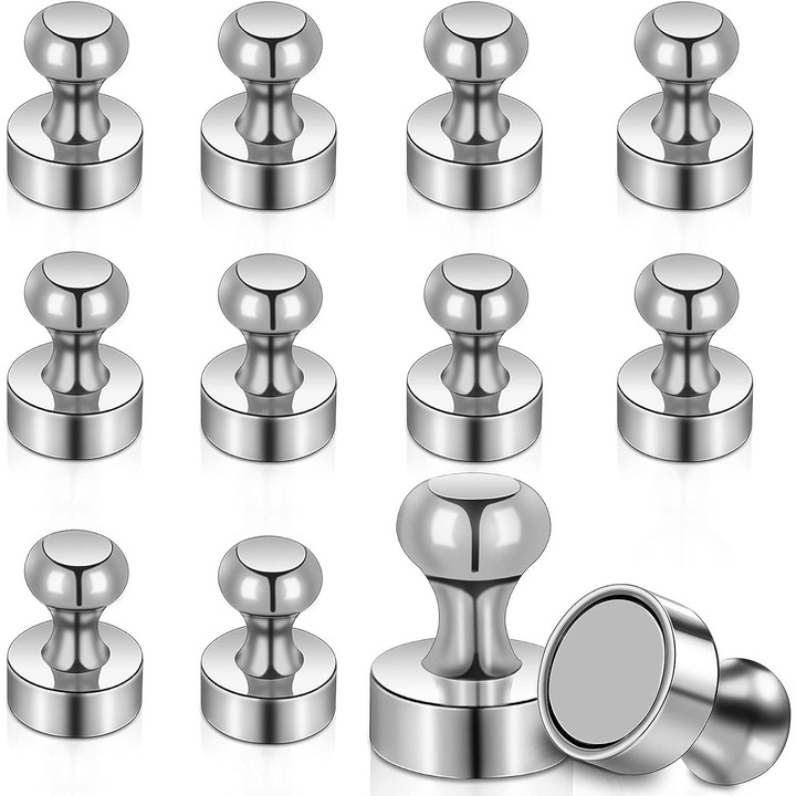 Set de 12 bucati magnet neodim puternic disc 12mm x 16mm, Cafuneplus®, Argintiu