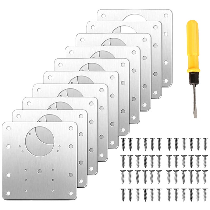 Set 10 elemente de reparare a balamalei, Cafuneplus®, inox, cu suruburi, Cu cutit de mana, 90 x 90 mm, Argintiu