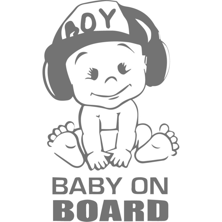 Стикер Baby On Board, момче, бял, 15 см