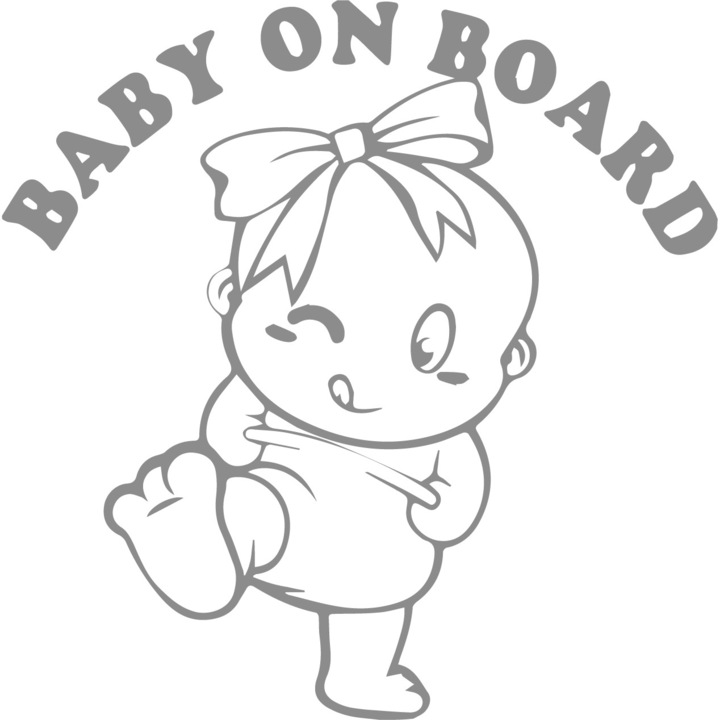 Стикер Baby On Board, Момиче, Бял 15 см