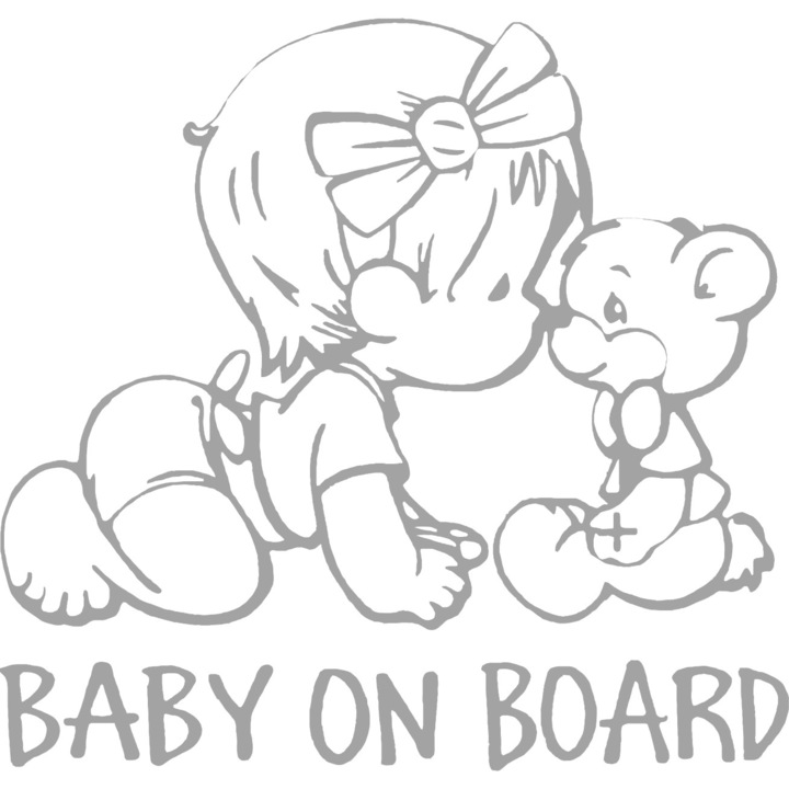 Стикер Baby On Board, Girl & Teddy White 15 см