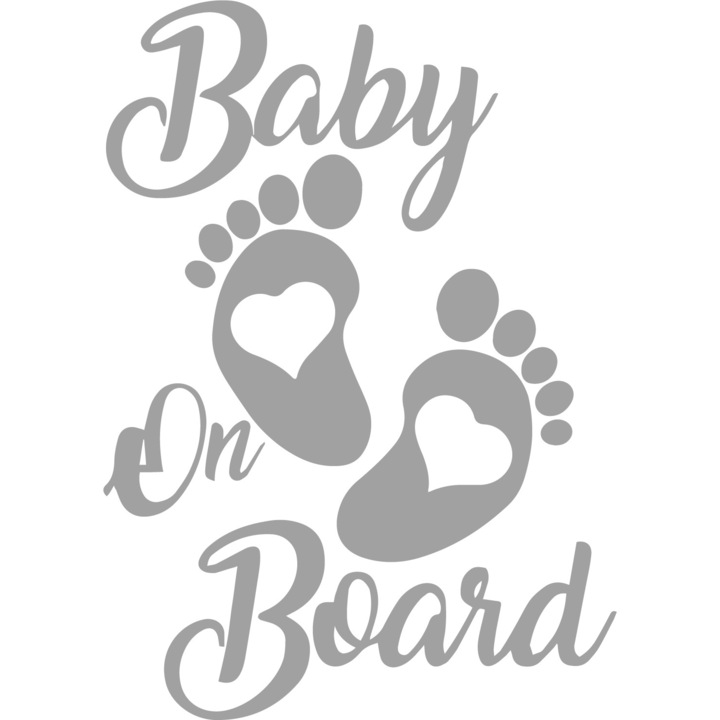 Sticker Baby On Board, Piciorute Alb 13 cm