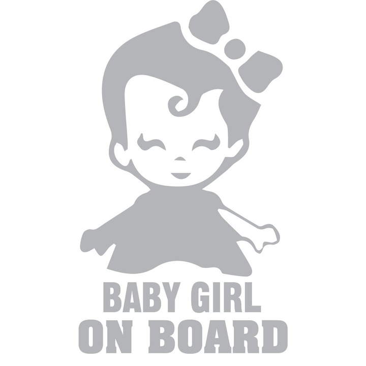 Matrica Baby On Board, lány, fehér, 13 cm