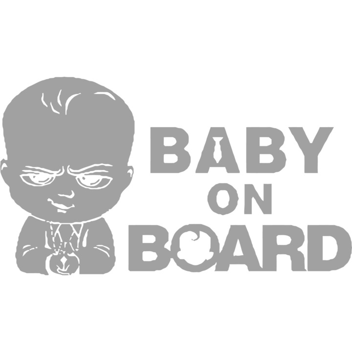 Стикер Baby On Board, Baby BOSS, Бял, 15 см