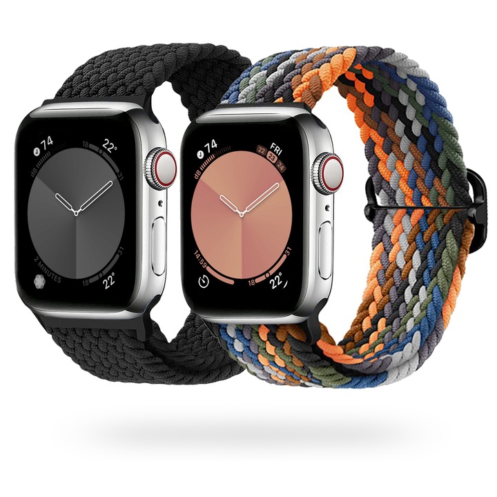 Set 2 curele smartwatch, MATCHEASY, Compatibil cu Apple Watch 42/44/45/46/49mm, Negru/Multicolor