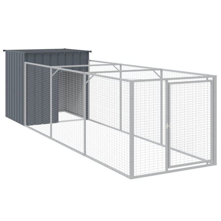 Кучешка къща с волиера vidaXL, Антрацит, 110x405x110 см, Стомана, 33.1 Kg