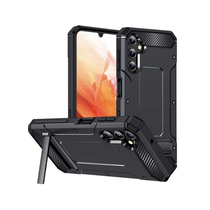 A tok kompatibilis a Samsung Galaxy A14 4G / A14 5G Techsuit Hybrid Armor Kickstand fekete tokkal