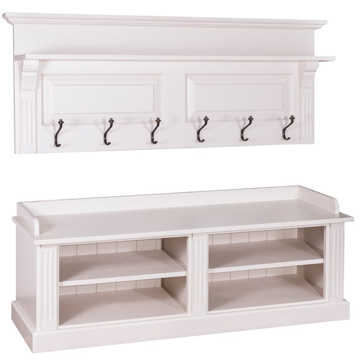 Cuier cu spatii deschise, alb murdar P039, vopsit, 100% lemn masiv