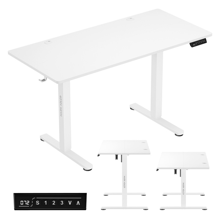Birou Cu Inaltime Reglabila Mark Adler Leader 7.0, Blat 120Cmx60Cm, Inaltime 72Cmx118Cm, Functie De Memorie Si Afisaj Lcd, Alb