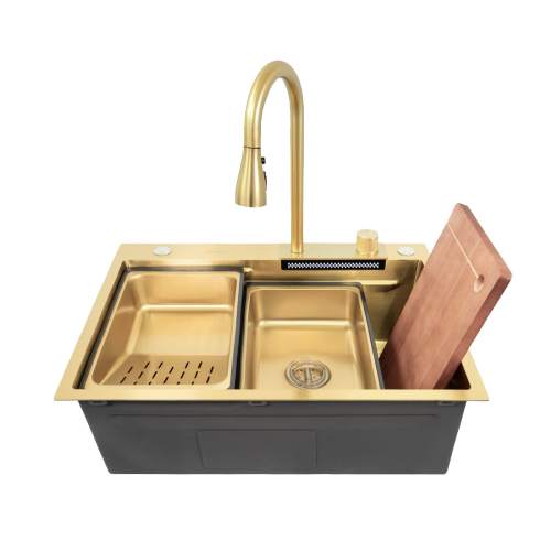 Chiuveta bucatarie handmade SanDonna HD6850, 680x500 mm, Auriu
