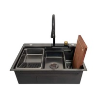 Chiuveta bucatarie handmade SanDonna HD6850, 680x500 mm, Negru