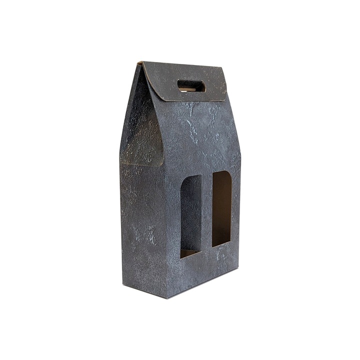 Set 3 bucati cutii de vin cu insert pentru 2 sticle verticale, Carton microondul natur, Varianta 2, Tiparit, 213x106x390 mm