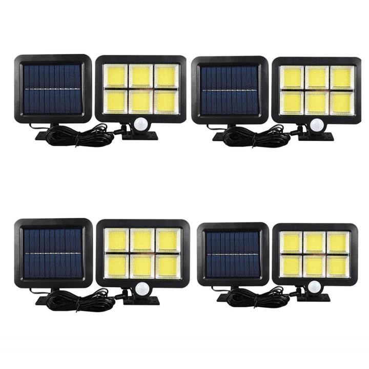 Set 4 Lampi 120 LED COB putere 50W cu incarcare solara Waterproof IP65 si senzor de miscare, BZRSH