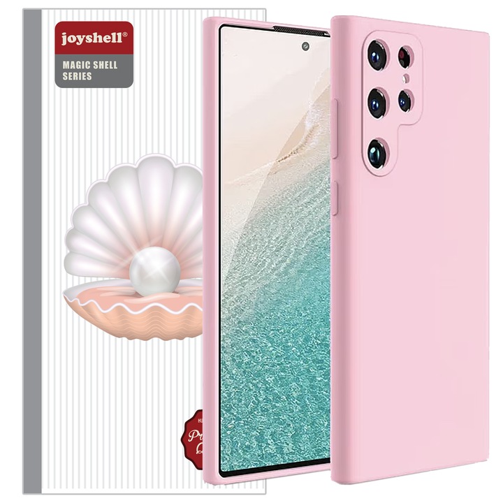Калъф Joyshell за Samsung Galaxy S24 Ultra, мек силикон с вътрешност от микрофибър, защита на камерата, розов