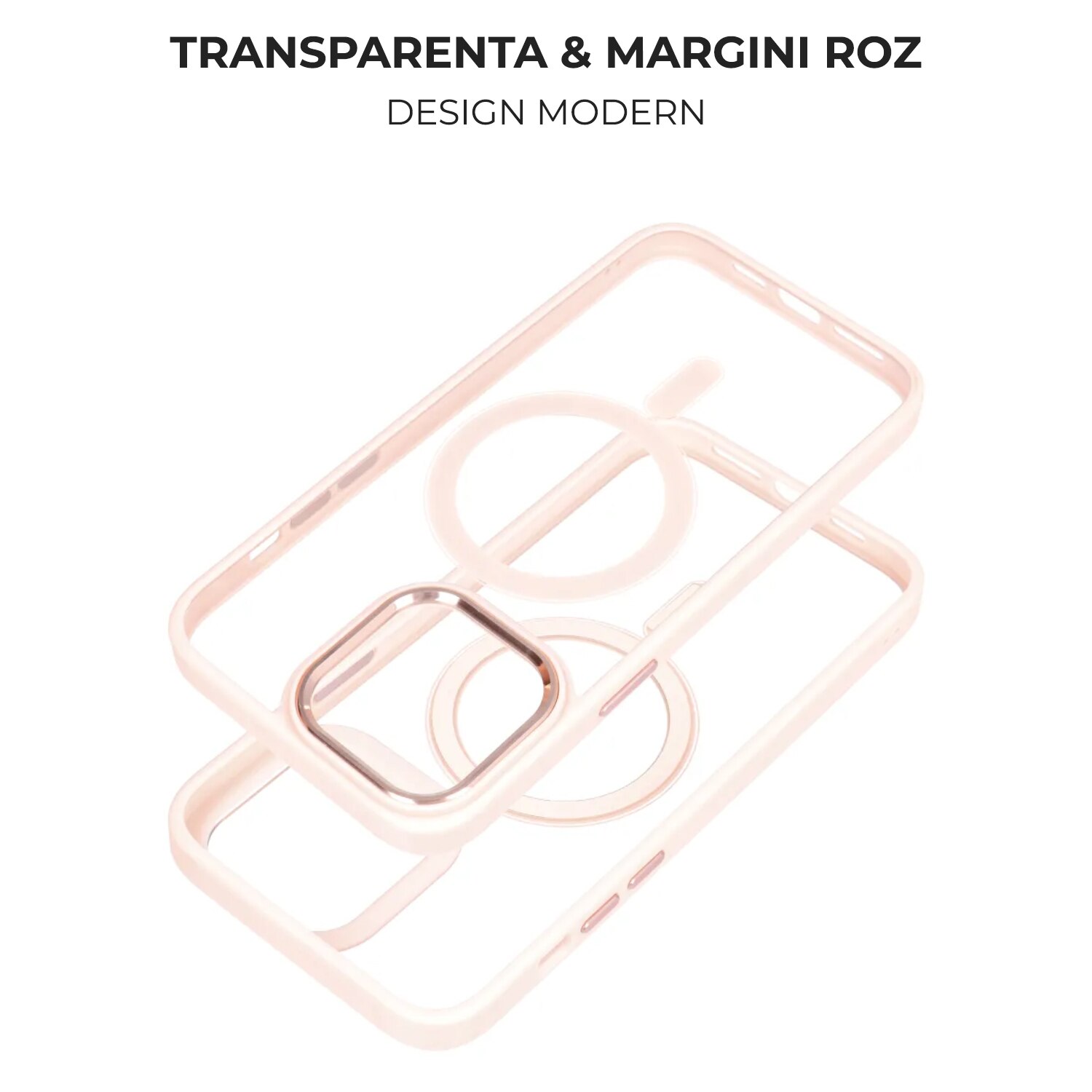 Husa pentru iPhone 15 Premium Magcover Edge, Magsafe integrat, Calitate superioara, Antisoc, Protectie colturi, Transparenta cu margini Roz