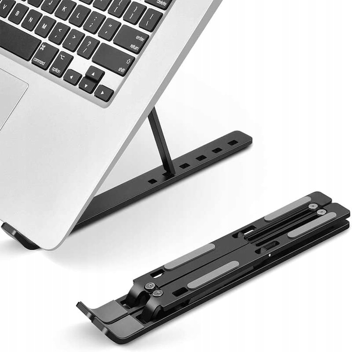 Suport Reglabil Pliabil Pentru Laptop, ABS, Negru