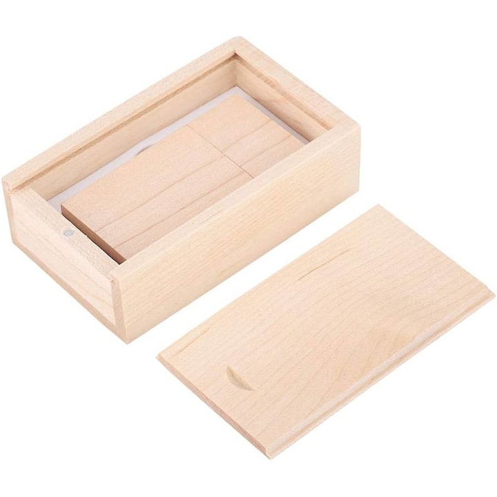 Memorie USB 3.0 SanDisk 128 GB, din lemn si cutie cu capac culisant