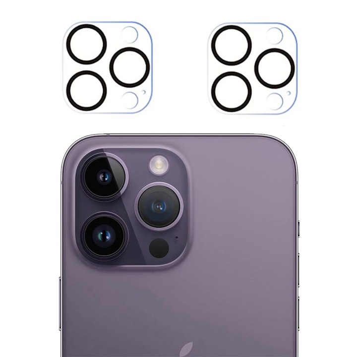 Комплект 2 протектора за камера, Закалено стъкло, Съвместими с iPhone 14 Pro Max, Прозрачен