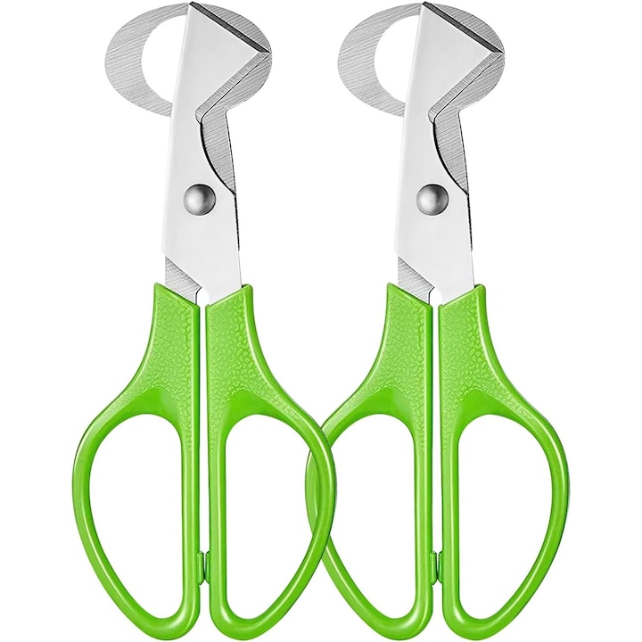 Set de 2 foarfeci pentru oua de prepelita, QttvbTna, inox, verde/argintiu, 14x7cm