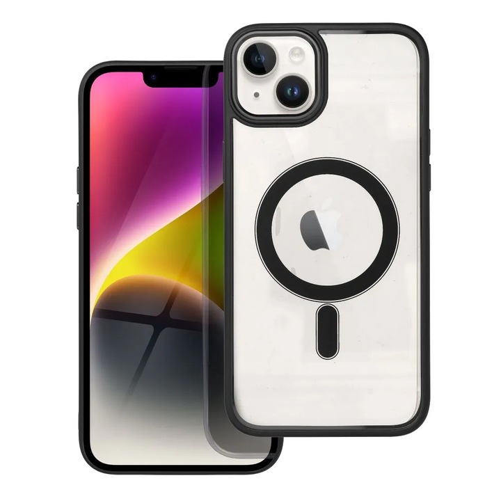 Husa pentru iPhone 15 Premium Magcover Edge, Magsafe integrat, Calitate superioara, Antisoc, Protectie colturi, Transparenta cu margini Negru