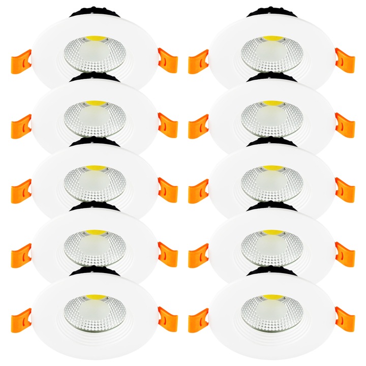 Комплект от 10 LED прожектора за вграждане, Kwazar, 5W 450lm, 9,5 см, Бял