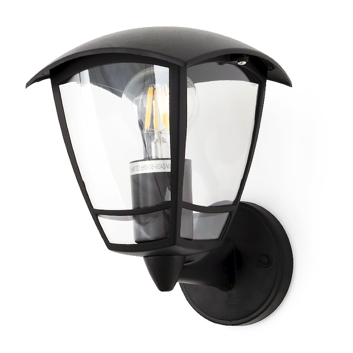 Lampa Moderna Neagra cu Abajur Transparent IP44, E27, 60W, 23.5 cm