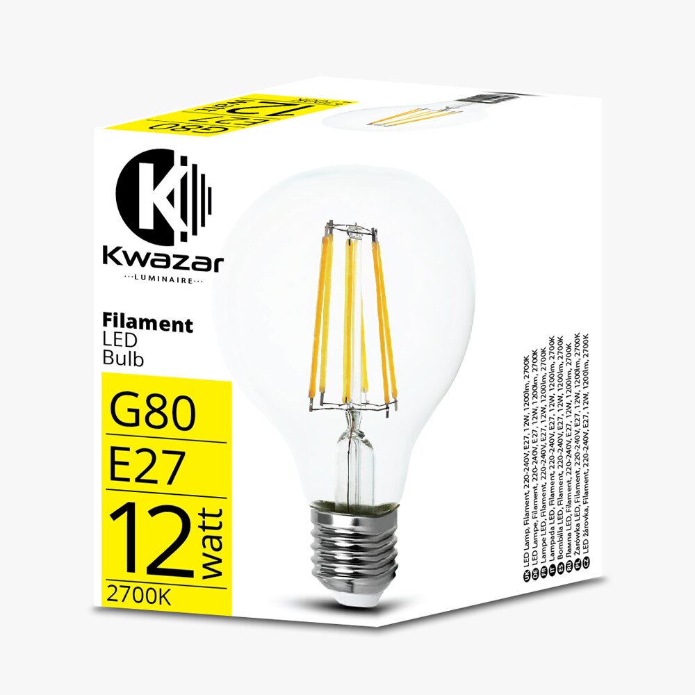 Bec filament LED, Kwazar, E27, G80, 12W, 1200 lm, 8 x 12 cm 