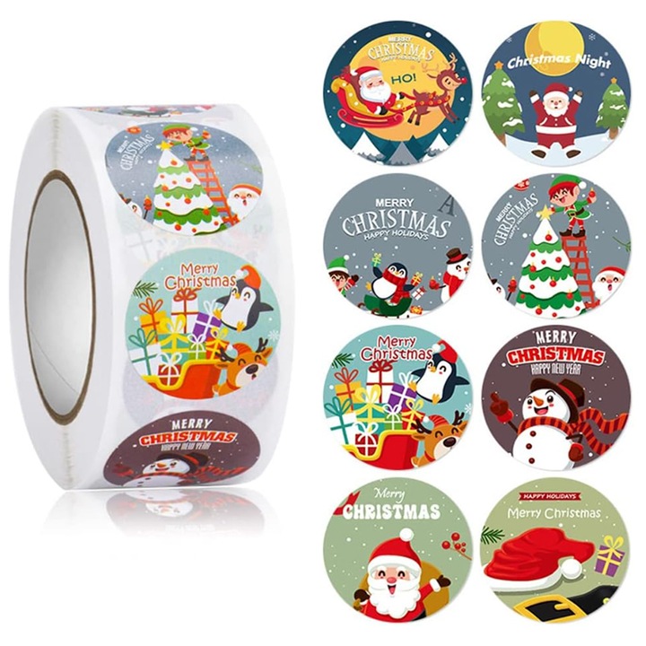 Set 500 etichete adezive, Craciun, Aplicare manuala, Multicolor