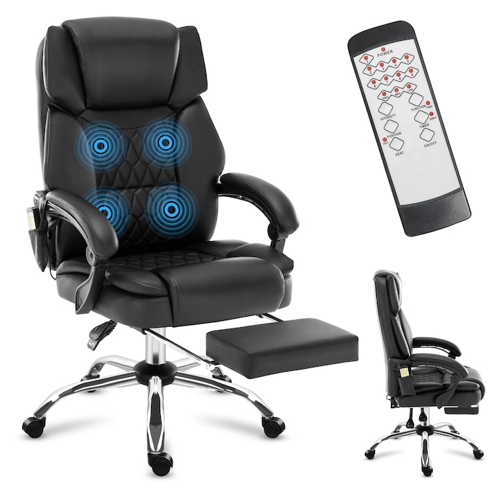 Scaun De Birou Cu Functie De Masaj, Mark Adler, Boss 6.0, Functia de incalzire, Cu Suport Pentru Picioare, Functie De Incalzire, 9 Moduri, SeatRest, Inaltime scaun reglabila, 4 puncte de masaj, Negru