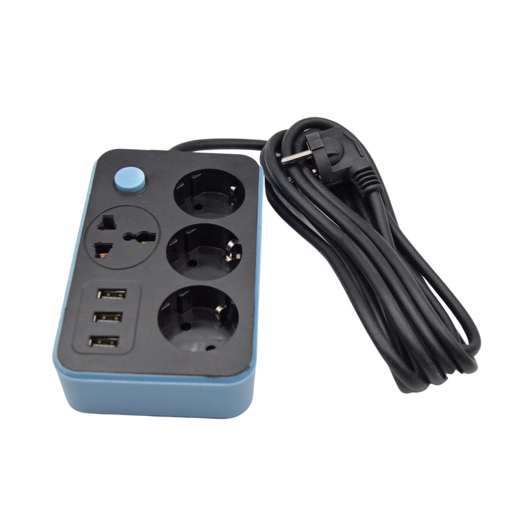 Удължител 3 метра E205, 4 букси и 3 USB