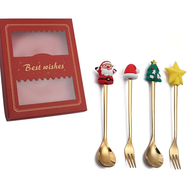 Set tacamuri desert, Craciun, Otel inoxidabil, Multicolor