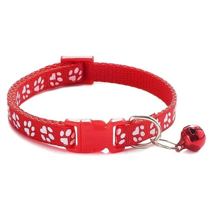 Zgarda ajustabila cu clopotel pentru caini si pisici, General Store 21-35cm, Rosu