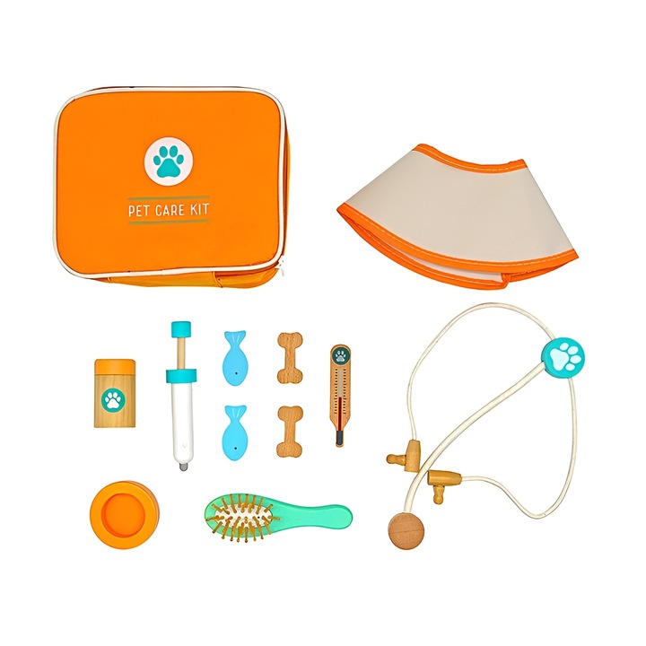 idealSTORE Детски лекарски комплект, Включва 11 медицински аксесоара и чанта за съхранение, Награди за кученца, Термометър, Спринцовка, Стетоскоп, Творческа игра, Помага за развиване на въображението на детето