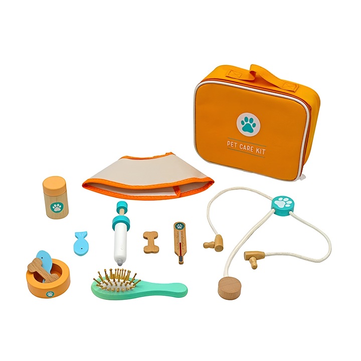 idealSTORE Детски лекарски комплект, Включва 11 медицински аксесоара и чанта за съхранение, Награди за кученца, Термометър, Спринцовка, Стетоскоп, Творческа игра, Помага за развиване на въображението на детето