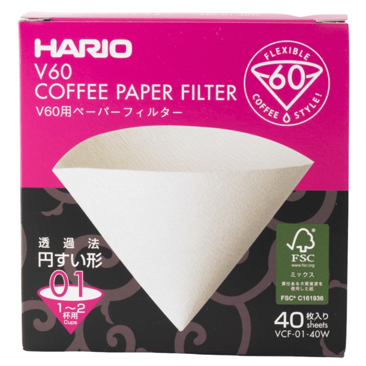 Pachet 40 filtre de hartie pentru cafetiera, Hario, Alb
