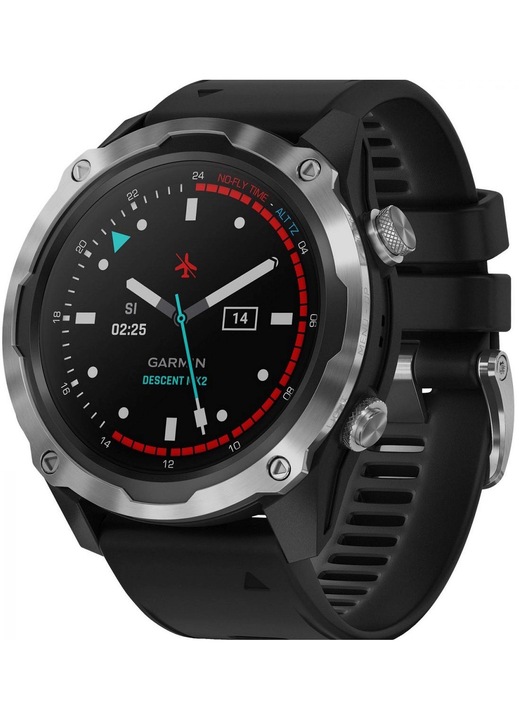 Smartwatch, Garmin, Rezistent la apa, Bluetooth/WiFi, GPS, Silicon/Inox, Negru