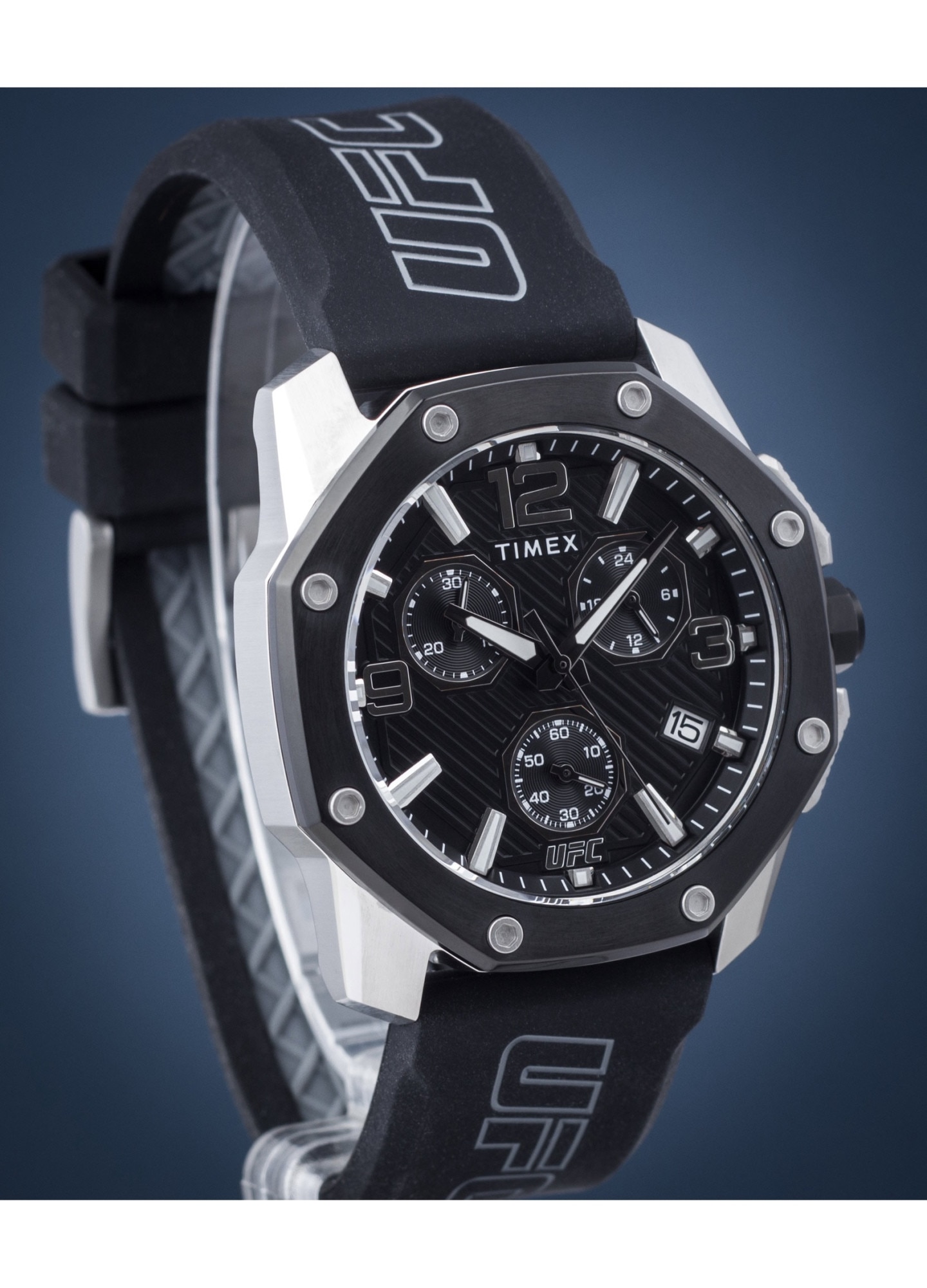 Ceas barbatesc UFC Icon Chrnonograph, Timex, Inox/Silicon, Negru ...