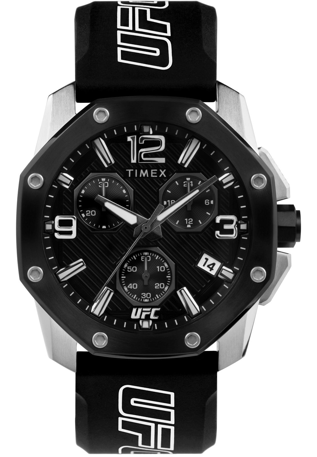 Ceas barbatesc UFC Icon Chrnonograph, Timex, Inox/Silicon, Negru ...