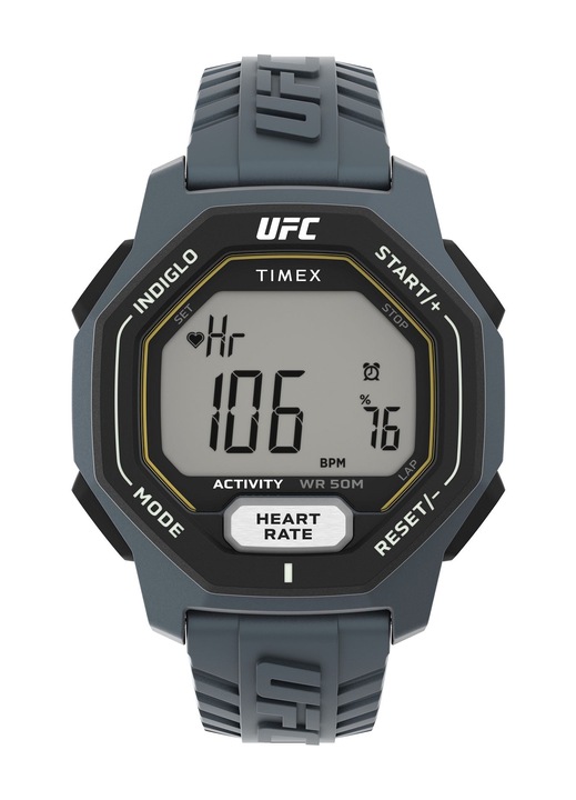Ceas barbati UFC Performance Spark, Timex, Plastic/Cauciuc, Gri, 46mm