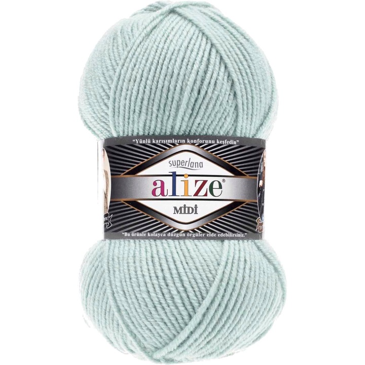 Fir textil pentru tricotare, Alize, Superlana Midi, Acril/Lana, 170 m, 522 Verde menta