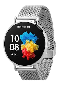 Smartwatch dama, Garett, Monitor tensiune/Senzor miscare, Cronometru, Compatibil cu Android 4.4+/iOS 8.0+, Inox/Sticla, Argintiu