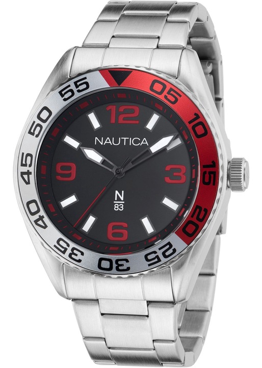 Ceas barbati, Nautica, Quartz, Inox/Plastic, Argintiu