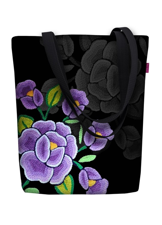 Geanta de umar, Shopper, Bertoni Sunny Veracruz, cu fermoar, cu imprimeu 40 x 36, Multicolor/Negru